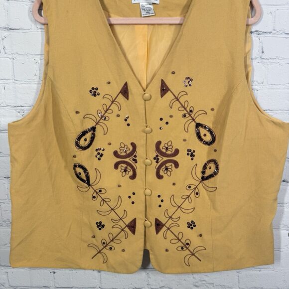 Vintage 90’s Y2K 100% Silk Vest Women’s XL Beaded Western Coastal Grunge - Picture 4 of 11